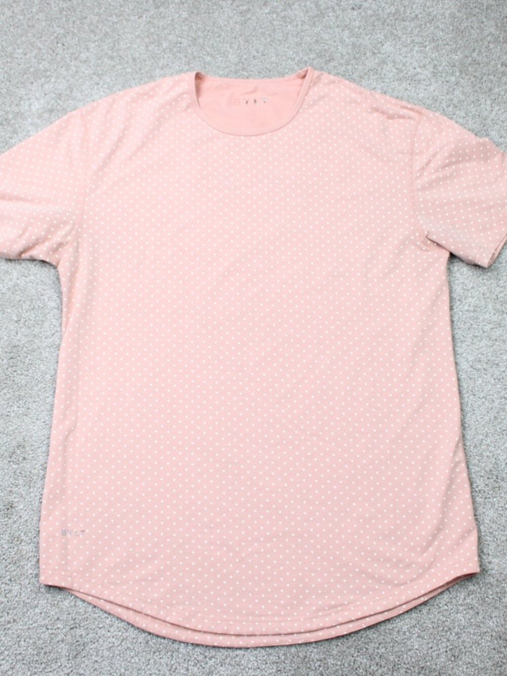 BYLT Shirt Mens Large Peach Geometric Lux Drop Cut Stretch Short Sleeve Pullover